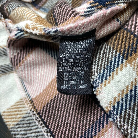 Plaid Shacket Jacket Pink Tan Button Front Women’s Large - Picture 9 of 9